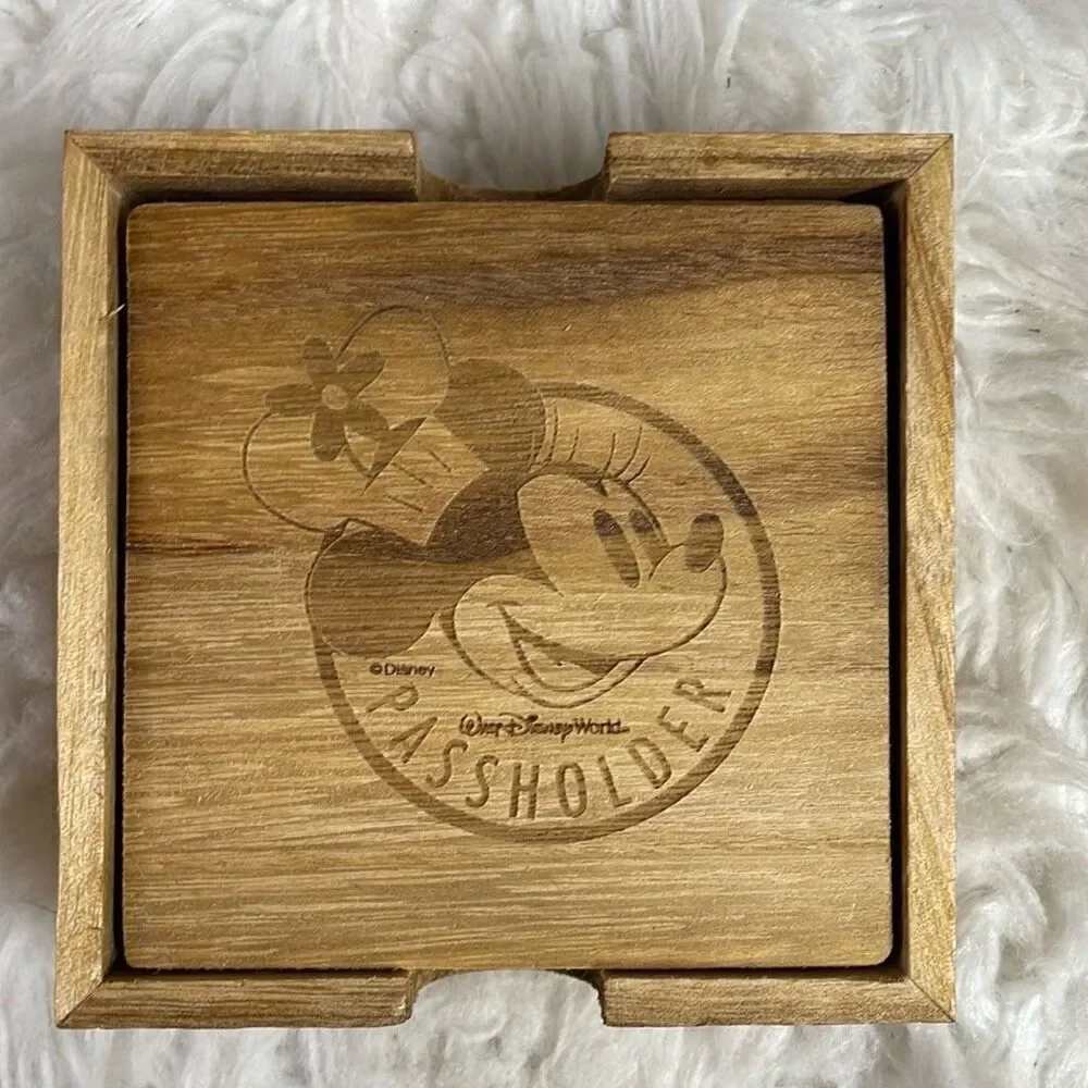 Disney Annual Passholder Wooden Coaster Set Minnie Mouse Set of 4 Epcot